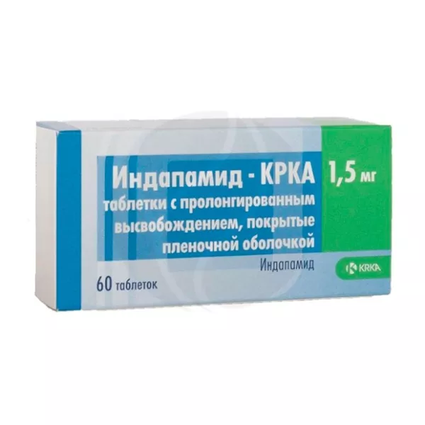 Изображение товара Индапамид-КРКА таблетки с пролонг. высвоб. покрыт. п/о 1,5мг, №60
