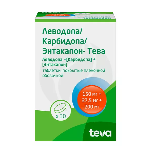 Изображение товара Леводопа-Карбидопа-Энтакапон-Тева таблетки для лечения паркинсона 150 мг+37,5 мг+200 мг Изображение товара Леводопа-Карбидопа-Энтакапон-Тева таблетки для лечения паркинсона 150 мг+37,5 мг+200 мг