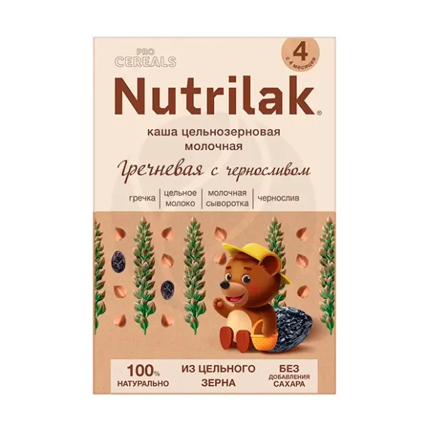 Изображение товара Nutrilak каша молочная гречневая с черносливом цельнозерновая, без сахара(4+мес), 200г