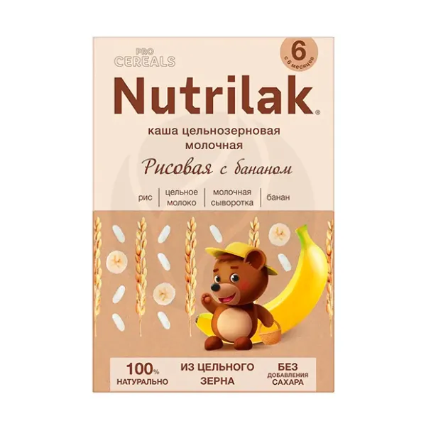 Изображение товара Nutrilak каша молочная рисовая с бананом цельнозерновая, без сахара(6+мес), 200г