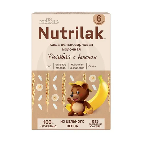 Изображение товара Молочная цельнозерновая рисовая каша Nutrilak Procereals с бананом для детей 6+ мес 200г