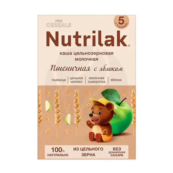Изображение товара Молочная цельнозерновая каша Nutrilak Procereals пшеничная с яблоком 200г для детей 5+ месяцев