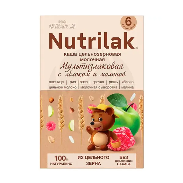 Изображение товара Nutrilak Premium Procereals каша молочная мультизлаковая с яблоком и малиной цельнозерновая, без сахара(6+мес), 200г