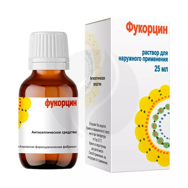 Изображение товара Фукорцин-Кировская ф.ф-ка раствор 25мл средства против инфекций для наружного применения Изображение товара Фукорцин-Кировская ф.ф-ка раствор 25мл средства против инфекций для наружного применения