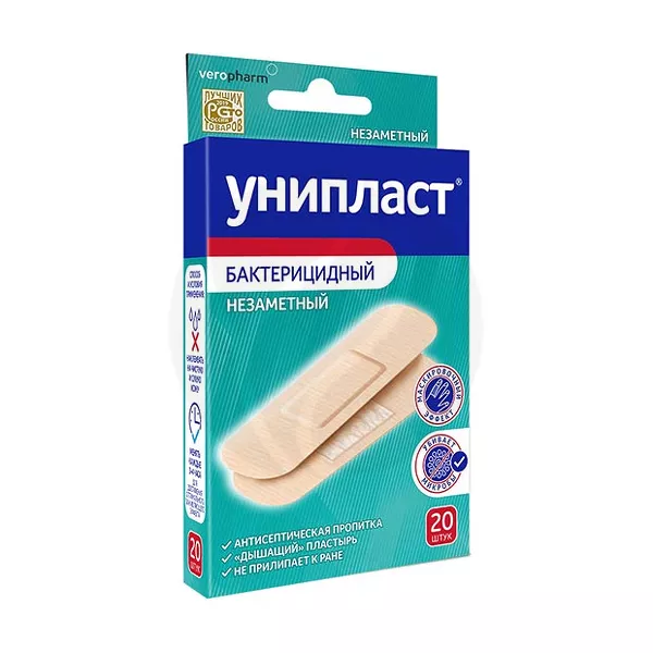 Изображение товара Унипласт лейкопластырь бактерицидный незаметный (1,9*7,2см), 20шт