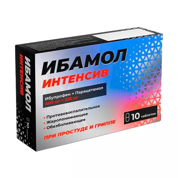 Изображение товара Ибамол Интенсив таблетки покрыт. п/о 400мг+325мг, №10 Изображение товара Ибамол Интенсив таблетки покрыт. п/о 400мг+325мг, №10