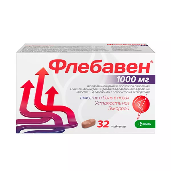 Изображение товара Флебавен таблетки покрыт. п/о 1000мг, №32 Изображение товара Флебавен таблетки покрыт. п/о 1000мг, №32