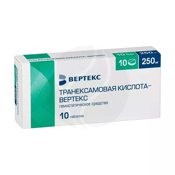 Изображение товара Транексамовая кислота таблетки покрыт. п/о 250мг, №10 Изображение товара Транексамовая кислота таблетки покрыт. п/о 250мг, №10