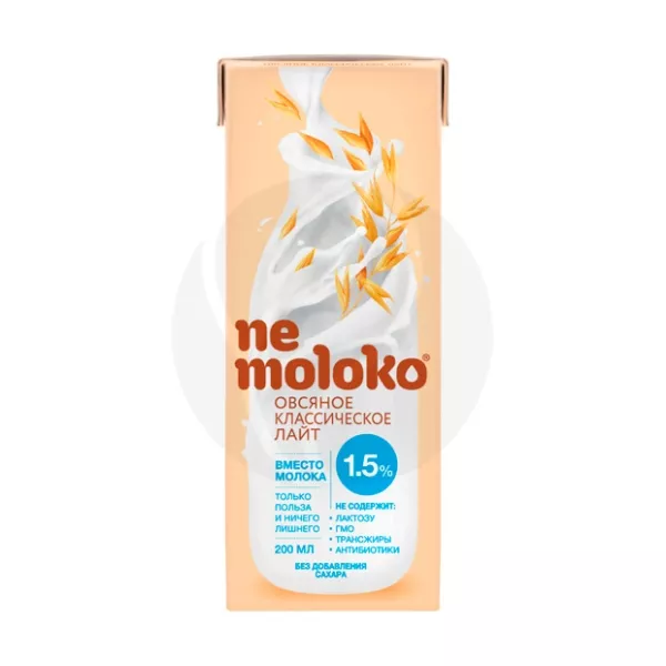 Изображение товара Nemoloko овсяный классический лайт 1, 5% 0. 2л - растительный напиток с витаминами