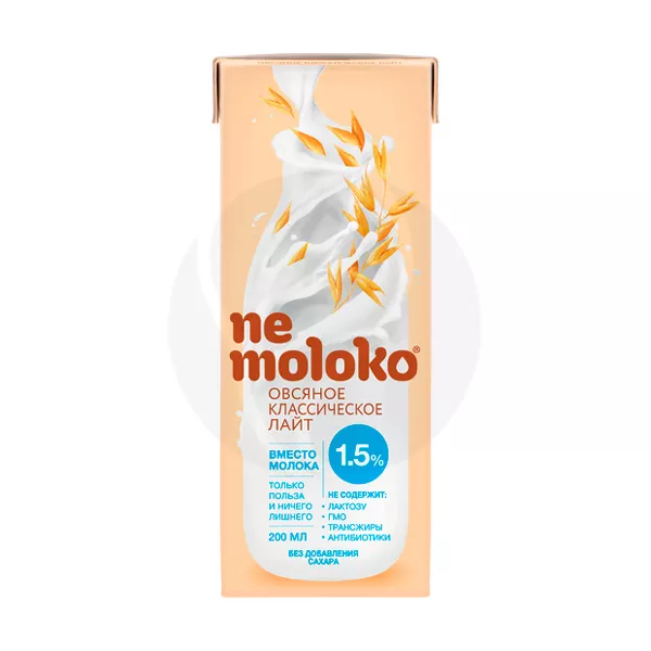Изображение товара Nemoloko овсяный классический лайт 1, 5% 0. 2л - растительный напиток с витаминами