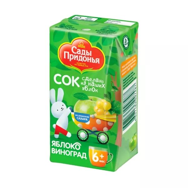 Изображение товара Сады Придонья сок осветленный яблочно-виноградный (6+мес), 0.125л