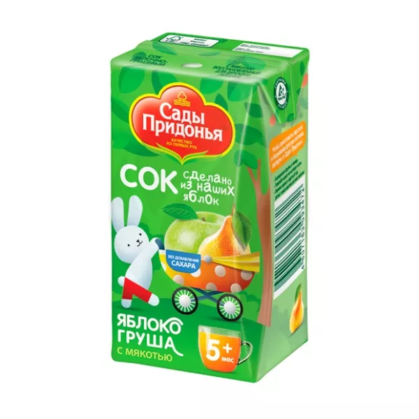 Изображение товара Сады Придонья сок яблоко груша с мякотью (5+мес), 0.125л