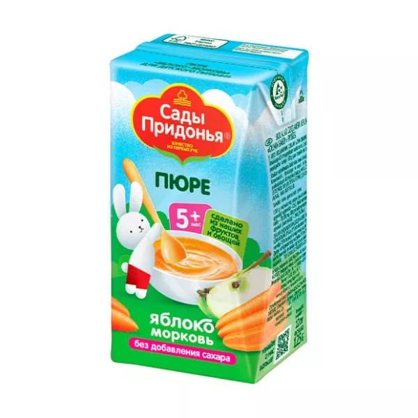 Изображение товара Детское яблочно-морковное пюре Сады Придонья 125г для детей от 5 месяцев
