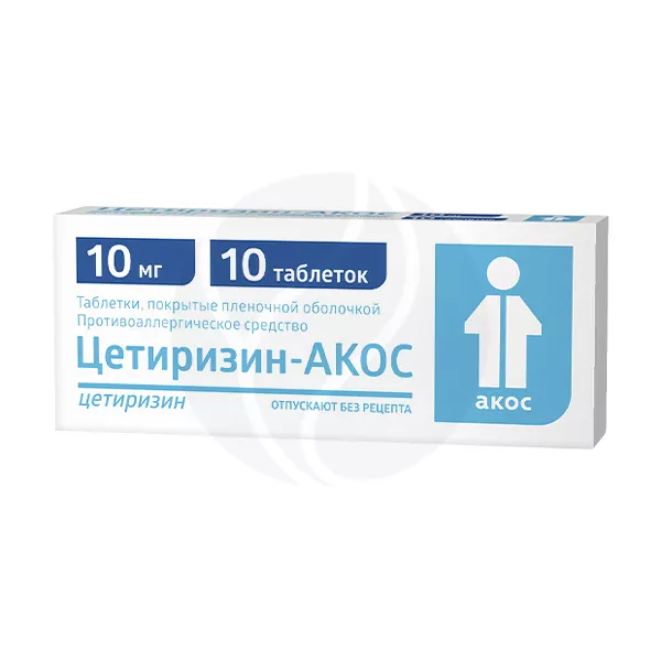 Изображение товара Цетиризин-Акос таблетки покрыт. п/о 10мг, №10 Изображение товара Цетиризин-Акос таблетки покрыт. п/о 10мг, №10