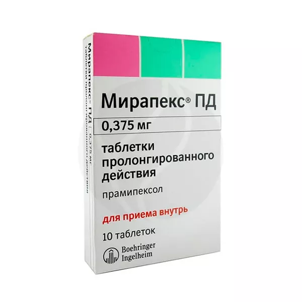 Изображение товара Мирапекс ПД таблетки с пролонг. высвоб. 0,375мг, №10 Изображение товара Мирапекс ПД таблетки с пролонг. высвоб. 0,375мг, №10
