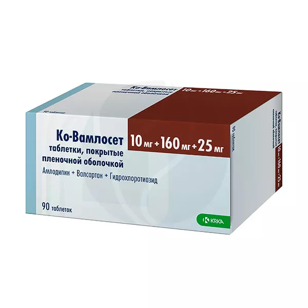 Изображение товара Ко-вамлосет таблетки покрыт. п/о 10мг+160мг+25мг, №90, Россия Изображение товара Ко-вамлосет таблетки покрыт. п/о 10мг+160мг+25мг, №90, Россия