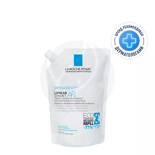 Изображение товара La Roche-Posay Lipikar Syndet AP+ Липидовосстанавливающий очищающий крем-гель для лица и тела, рефил (сменный блок), 400мл Изображение товара La Roche-Posay Lipikar Syndet AP+ Липидовосстанавливающий очищающий крем-гель для лица и тела, рефил (сменный блок), 400мл