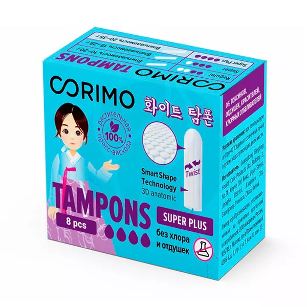Изображение товара Тампоны Corimo Коримо Супер плюс 8 шт Изображение товара Тампоны Corimo Коримо Супер плюс 8 шт