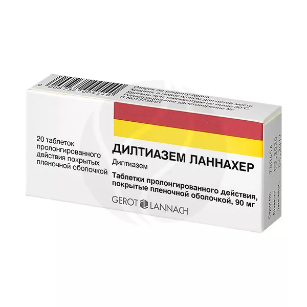 Изображение товара Лекарственный препарат Дилтиазем Ланнахер 90 мг пролонгированного действия Изображение товара Лекарственный препарат Дилтиазем Ланнахер 90 мг пролонгированного действия