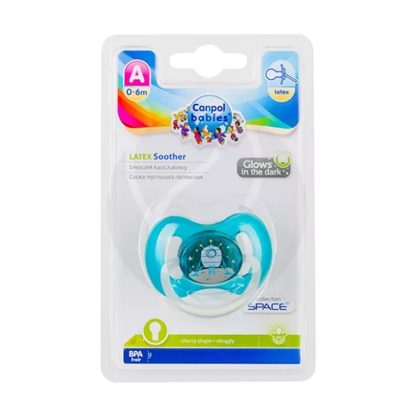 Canpol Babies Cherry пустышка латексная SPACE (0-6мес) цвет бирюзовый