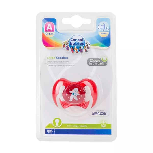 Canpol Babies Cherry пустышка латексная SPACE (0-6 мес) цвет красный