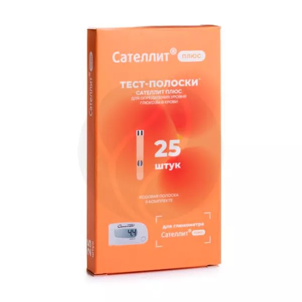 Изображение товара Тест-полоски Сателлит Плюс №25 для определения глюкозы в крови
