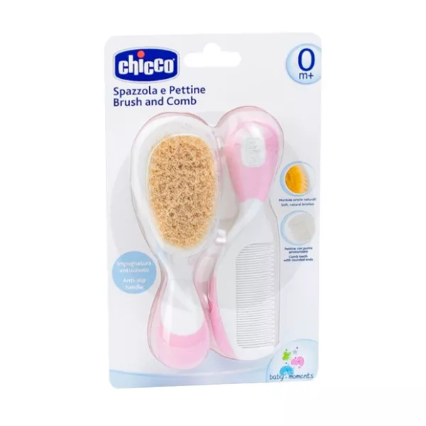 Изображение товара Chicco набор расческа+щётка с натуральными щетинками (0+), цвет розовый Изображение товара Chicco набор расческа+щётка с натуральными щетинками (0+), цвет розовый