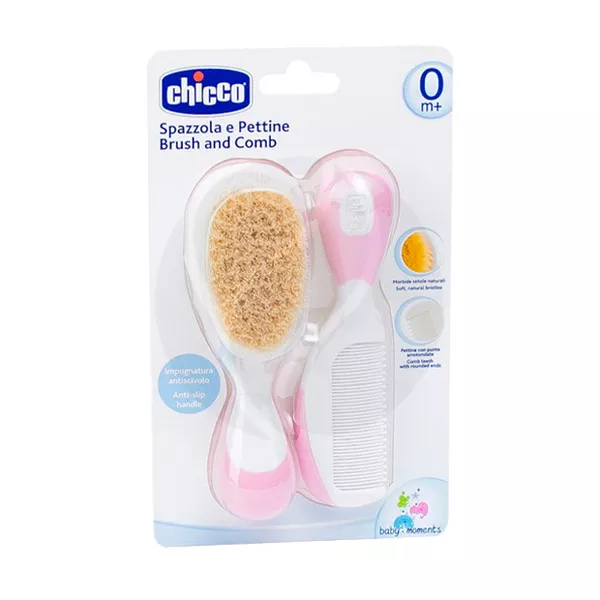 Изображение товара Chicco набор расческа+щётка с натуральными щетинками (0+) цвет розовый Изображение товара Chicco набор расческа+щётка с натуральными щетинками (0+) цвет розовый
