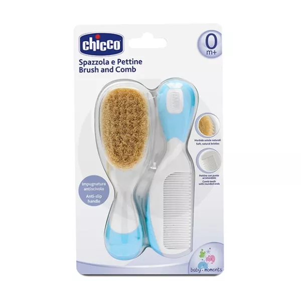 Изображение товара Chicco набор расческа и щётка с натур.щетинками голубой 0+ Изображение товара Chicco набор расческа и щётка с натур.щетинками голубой 0+