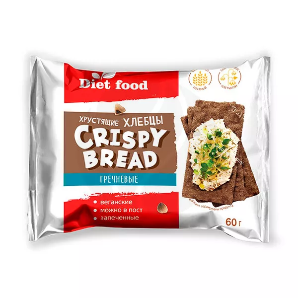 Изображение товара Гречневые запеченные хрустящие хлебцы Diet food 60г Изображение товара Гречневые запеченные хрустящие хлебцы Diet food 60г