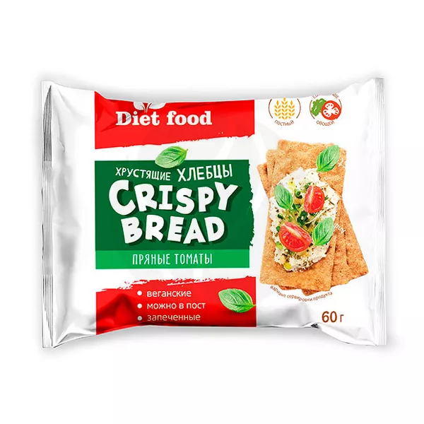 Изображение товара Идеальные хрустящие хлебцы с томатом и базиликом 60г - диетический перекус