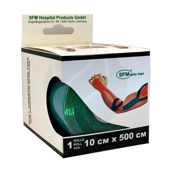 Изображение товара SFM Лента кинезиологическая хлопковая основа цвет зеленый, (10см*500см) Изображение товара SFM Лента кинезиологическая хлопковая основа цвет зеленый, (10см*500см)