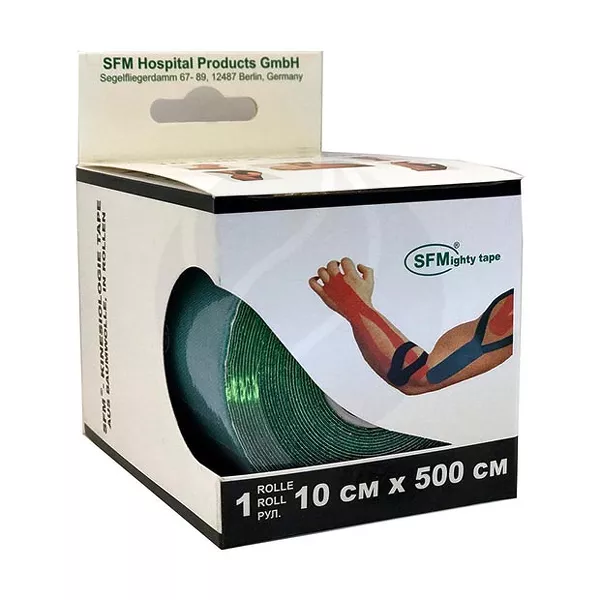 Изображение товара Синий кинезио тейп SFM 10 см x 500 см гипоаллергенный для поддержки и реабилитации