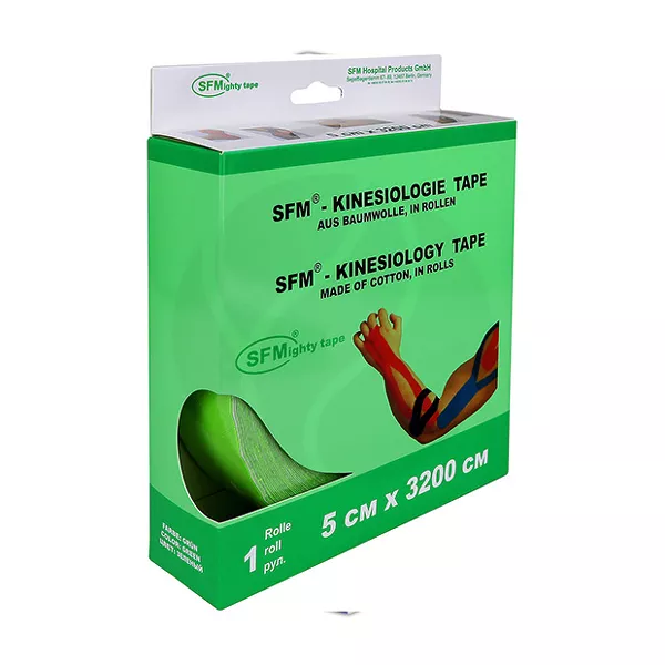 Изображение товара SFM Лента кинезиологическая хлопковая основа цвет зеленый, (5см*3200см)