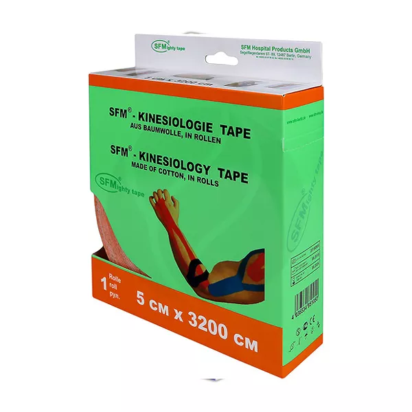 Изображение товара Кинезиологическая лента SFM 5 см Х 3200 см оранжевая гипоаллергенная Германия
