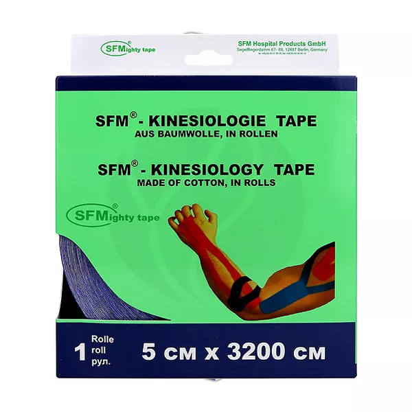 Изображение товара SFM Лента кинезиологическая хлопковая основа цвет синий, (5см*3200см) Изображение товара SFM Лента кинезиологическая хлопковая основа цвет синий, (5см*3200см)