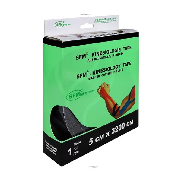 Изображение товара Кинезиологическая лента SFM хлопковая черная 5см 3200см для поддержки и лечения травм