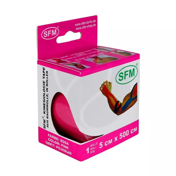 Изображение товара SFM Лента кинезиологическая хлопковая основа цвет розовый, (5см*500см)