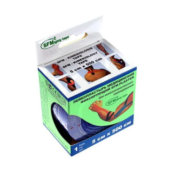 SFM Лента кинезиологическая хлопковая основа цвет синий, (5см*500см)