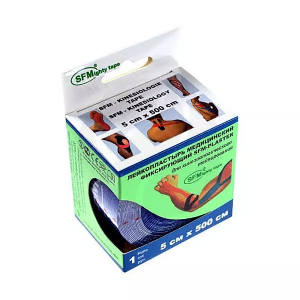 Изображение товара SFM Лента кинезиологическая хлопковая основа цвет синий, (5см*500см)
