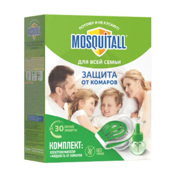 Изображение товара Mosquitall Защита от комаров для всей семьи комплект (прибор+жидкость) на 30 ночей, 30мл Изображение товара Mosquitall Защита от комаров для всей семьи комплект (прибор+жидкость) на 30 ночей, 30мл