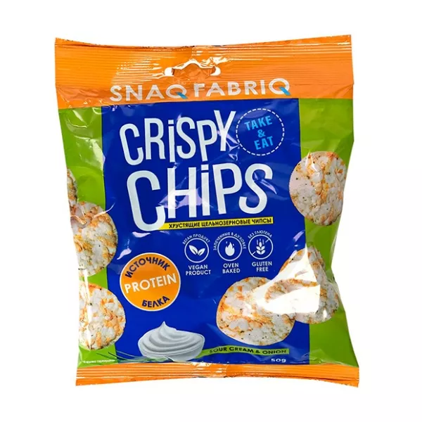 Изображение товара Цельнозерновые чипсы Snaq Fabriq сметана и зеленый лук 50г натуральный перекус