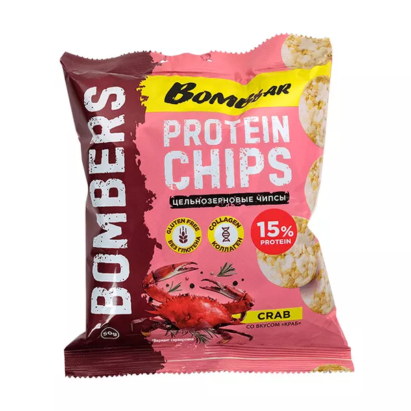 Изображение товара Протеиновые цельнозерновые чипсы Bombbar вкус краб 50г полезный перекус Изображение товара Протеиновые цельнозерновые чипсы Bombbar вкус краб 50г полезный перекус