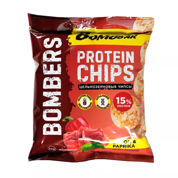 Bombbar чипсы цельнозерновые протеиновые вкус бекон с паприкой, 50г