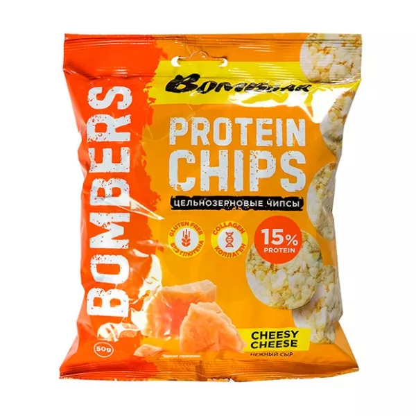 Изображение товара Цельнозерновые протеиновые чипсы Bombbar с вкусом нежный сыр 50г