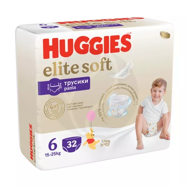Изображение товара Подгузники-трусики Huggies Elite Soft 6, 32 шт., для детей 15-25 кг