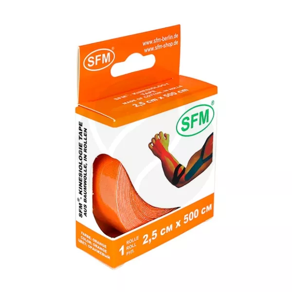 Изображение товара SFM Лента кинезиологическая хлопковая основа цвет оранжевый, (2,5см*500см)