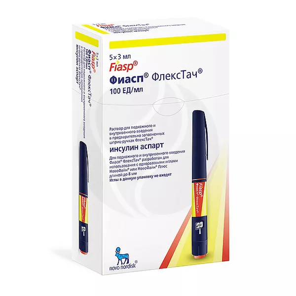 Изображение товара Фиасп ФлексПен раствор для инъекций 100 ЕД/мл 3 мл №5 Изображение товара Фиасп ФлексПен раствор для инъекций 100 ЕД/мл 3 мл №5