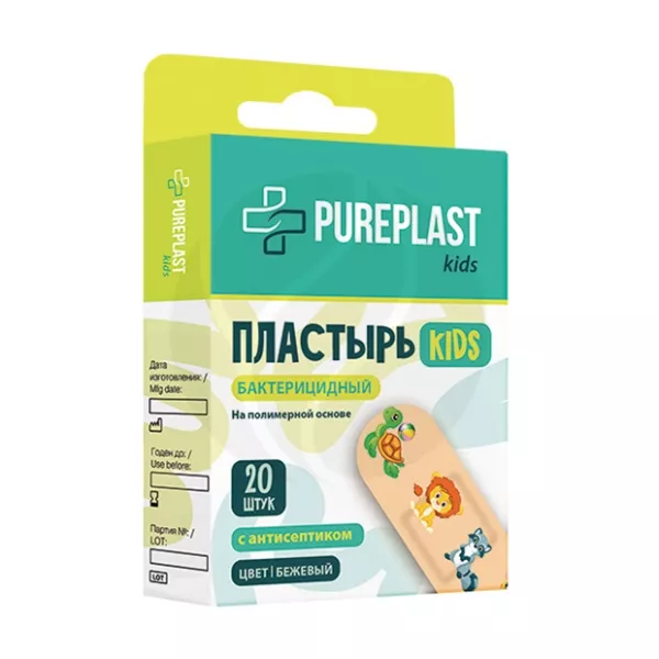 Изображение товара Детский бактерицидный пластырь Pureplast с рисунком 20 шт Изображение товара Детский бактерицидный пластырь Pureplast с рисунком 20 шт