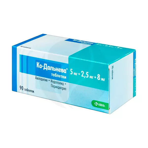 Изображение товара Ко-Дальнева таблетки 5мг+2,5мг+8мг, №90 Изображение товара Ко-Дальнева таблетки 5мг+2,5мг+8мг, №90